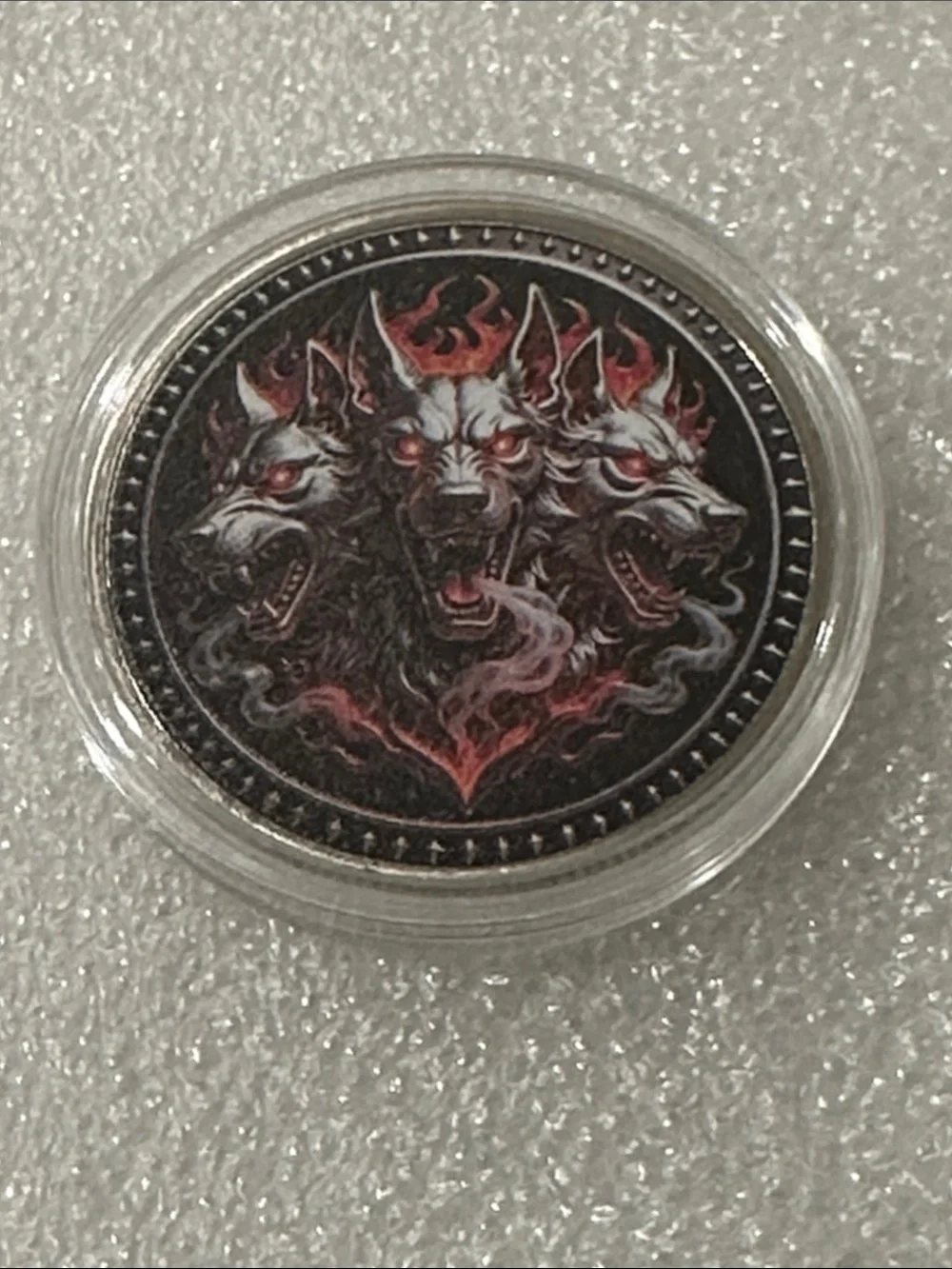Three-Headed Cerberus Coin Art - Black & Red